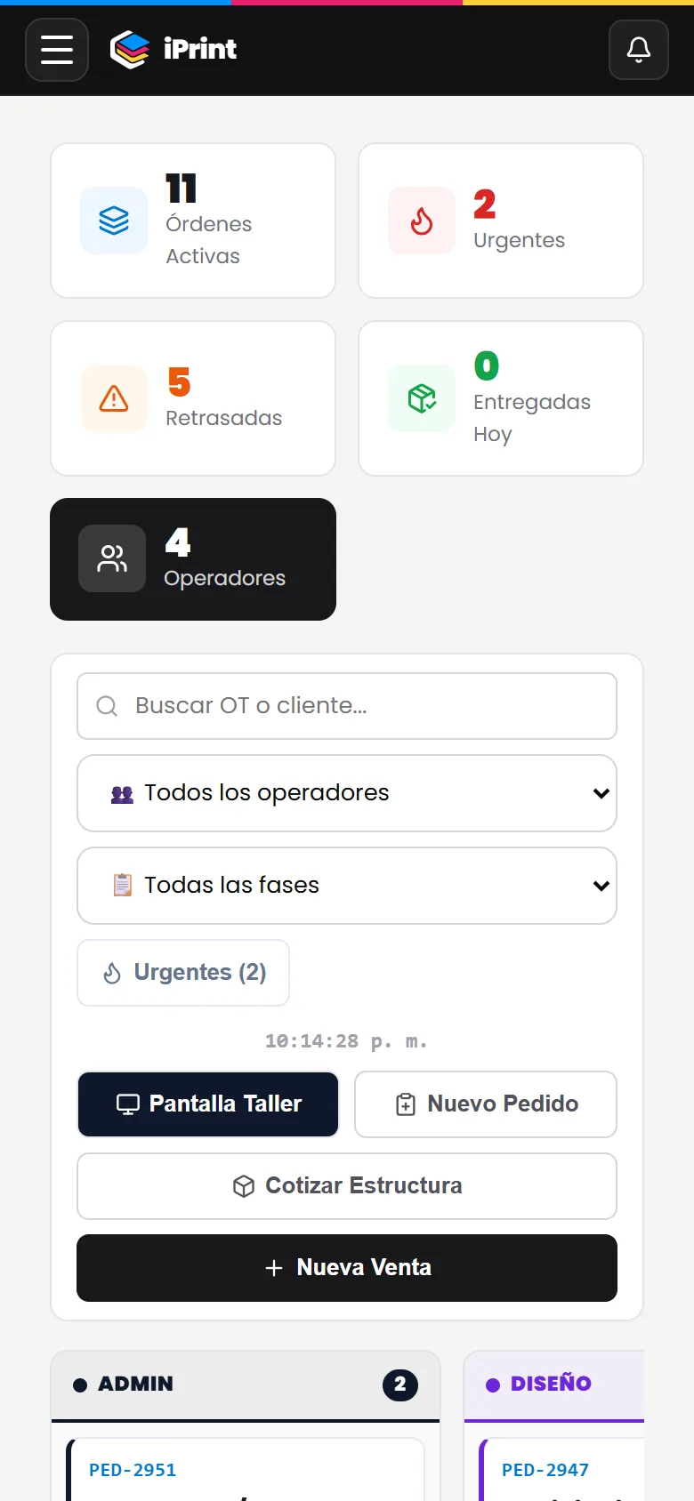 Tablero de pedidos de iPrint en el celular